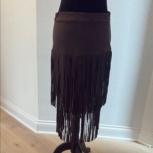 Elegant Fringe Midi Skirt in Brown